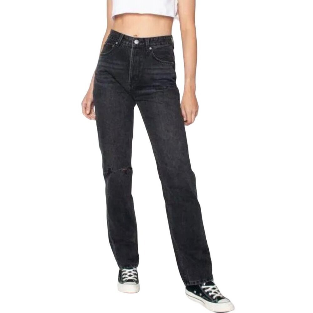ZGY Denim‎ Size 24 Straight Up Hi Rise Black Ashes To Ashes Trash Relaxed Fit